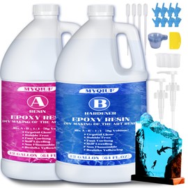 Myqiuf Epoxy Resin Kit, 1 Gallon/128OZ Epoxy Resin Crystal Clear Not Yellowing No Bubble Self Leveling for DIY Molds Wood Jewelry Table Tops Bar Top Casting Coating Crafts Supplies Easy Mix 1:1 Ratio