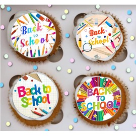 24 x PRE CUT BACK TO SCHOOL EDIBLE WAFER CARD RICE PAPER 4.5 cms CUPCAKE TOPPERS DECORATIONS