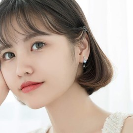 Reffeer 925 Sterling Silver Evil Eye Chain Earrings Studs for Women Teens Evil Eye Dangle Earrings Chain, 1.6 inch, Sterling Silver, Cubic Zirconia