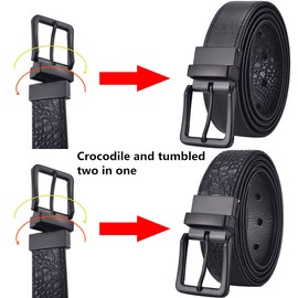 Beltox Men’s Belts Reversible Leather 1.25” Wide 1 for 2 Rotate Buckle Gift Box（Black/Crocodile Belt with Black Buckle,36-38）