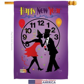Breeze Decor New Year Garden House Flags Kit Winter Clock Countdown Champagne Party Fireworks Celebrate Small Decorative Gift Yard Banner Made in USA 28 X 40