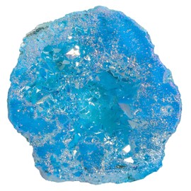 Rockcloud Extra Small Titanium Coated Crystal Geode Mineral Specimen Irregular Reiki Crystal Stone for Home Office Decoration, Blue