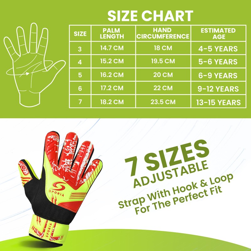 SPORIA Youth Goalie Gloves (Fluorescent Yellow, 7)