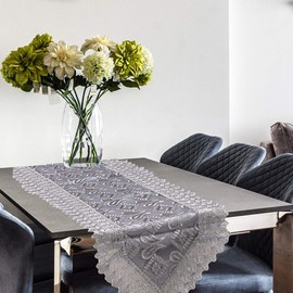 Shop LC Grey Farmhouse Table Runner 72 Inches Long for Dining Paisley Doilies Embroidered Boho Style Polyester Room Decor Kitchen Rustic Lace Tablecloth for Wedding Decorations Valentines Day Gifts