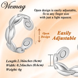 Vicmag 2PCS Copper for Women 7X Ultra Strength Magnetic 99.99% Solid Pure Copper Adjustable with Gift Box (Silver)