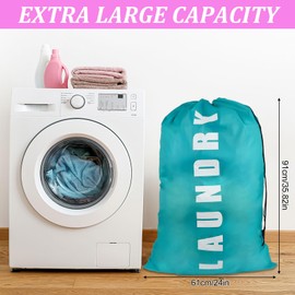 Large Laundry Bags 2 Pack,61×91cm Portable Travel Laundry Bags with Drawstring Cord, Dirty Clothes Bags Perfect for Home, Travel, Holiday, Camping, Caravan, Dormitory(Pink&Blue)