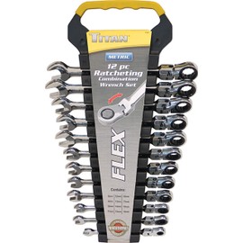 Titan Tools 17367 12-Piece 12 Point 72 Tooth Metric Flex Head Ratcheting Combination Wrench Set