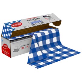 Neatiffy Disposable Plastic Table Cloth Roll | 54 in x 108 Ft Waterproof Tablecloth | Table Cover for Rectangle, Square, Round Oval Tables | Picnic, Party, Banquet, Birthdays, Weddings - Blue Gingham
