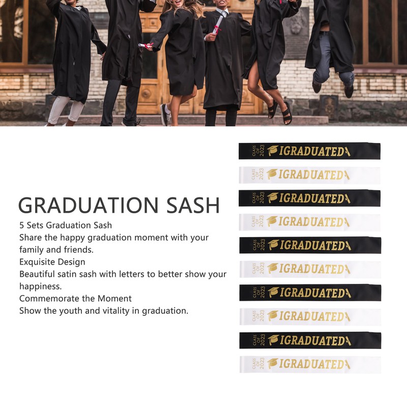 5 Sets Graduation Sash Polyester Party Congratulation with Letter Keepsake