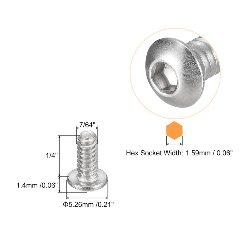 QUARKZMAN #4-40x1/4 Inch Switch Head Socket Cap Screws 50pcs 304