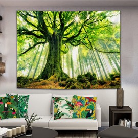 Fullfun Green Forest Tapestry Wall Hanging, 3D Print Natural Tree Landscape Aesthetic Tapestry for Bedroom Living Room, Dorm & Room Decor 150 cm x 200 cm(60 x 80 inch)