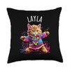 Layla Colorful Dancing Cat Design for Girls Name Layla Throw