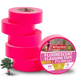 XFasten Pink Flagging Tape 6-Pack, 1-Inch x 900 Feet Total Pink Marking Tape Ribbon, High Visibility Non-Fading Trail Marking Ribbon for Surveying, Trees, Construction Safety Caution - 150ft/roll