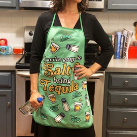 Crazy Dog T-Shirts If You're Gonna Be Salty Bring Tequila Apron Funny Drinking Margarita Kitchen Smock Funny Graphic Kitchenwear Cinco De Mayo Cool Food Novelty Cookware Green Apron