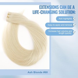 Sixstarhair Tape In Hair Extensions Human Hair Platinum Blonde Pre-taped Remy Human Hair PU Natural Straight Skin Weft 20 Pieces 50 Grams Per Set [Color 60#-20 inch]