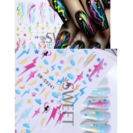 Unbranded 2 Sheets Abstract Graffiti Lightning Bolt Star French Nail Art Stickers NH28