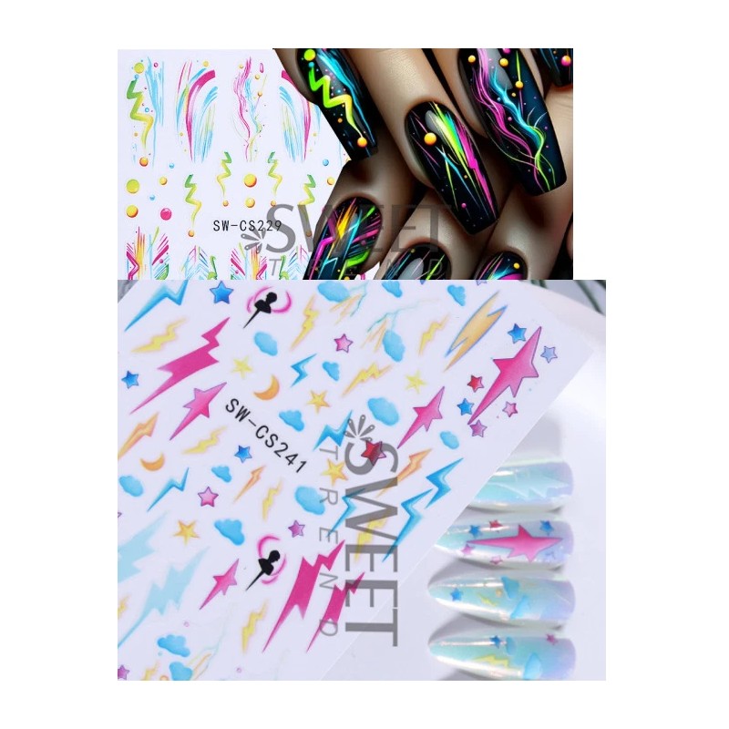 Unbranded 2 Sheets Abstract Graffiti Lightning Bolt Star French Nail