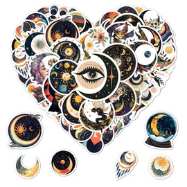 Pack 50 Pcs Sun Solar Eclipse Stickers for Water Bottles Funny Laptop Cups Scrapbooking Journaling Kids Teens Boys Girls Adults Waterproof Aesthetic Sticker Small Vinyl Decals