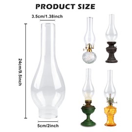 Replacement Lampshade Glass for Oil Lamp, Glass Shade for Petroleum Lamp, Oil Lamp Chimney, Replacement Glass for Petroleum Lamp Cylinder for Oil Lamp Retro Vintage (5 cm Base, Height 24 cm)