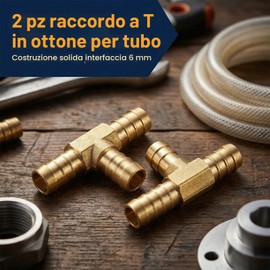 SWYZOR Connettori a T in Ottone, 2 Pezzi Connettori per Tubi in Ottone, Connettoris per Tubi Flessibili in Ottones a 3 Vie, Tappi a T Con Punta, per Aria, Acqua, Carburante e Olio(6mm)