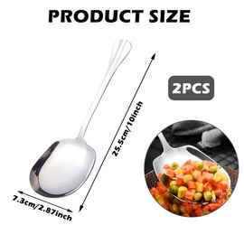 WWYSSZ Set of 2 Serving Spoons, Stainless Steel, Large, Serving Spoon with Long Handles, Buffet Tablespoon Large, Used in Buffet Restaurants, Hotels, Picnics, Parties (25.5 x 7.3 cm)
