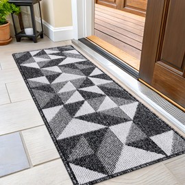 OLANLY Door Mat Indoor Entrance 47x20, Washable Runners for Hallway, Absorbent, Low-Profile Mat, Geometric Design, Resists Dirt and Moisture, Sturdy Floor Mat for Kitchen, Bedroom, Office, Black
