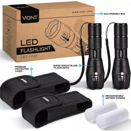 Vont Super Bright 2Pcs LED Tactical Metal Flashlight High Lumen Zoomable Water Resist