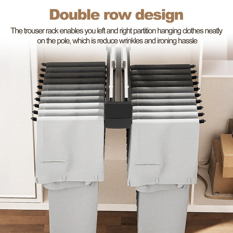 YJINGRUI Pull Out Pants Rack, 20 Arms Double Row Steel