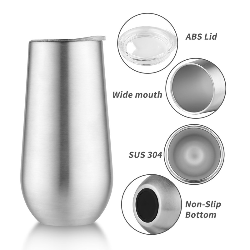 Sivaphe 2 Pack Insulated Stemless Champagne Flutes Dishwasher Support, 6
