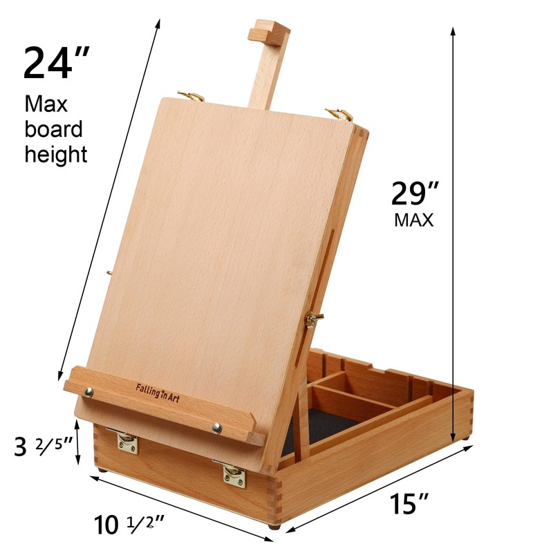 Falling in Art Wooden Tabletop Easel, Solid Wood Sketchbox Desktop