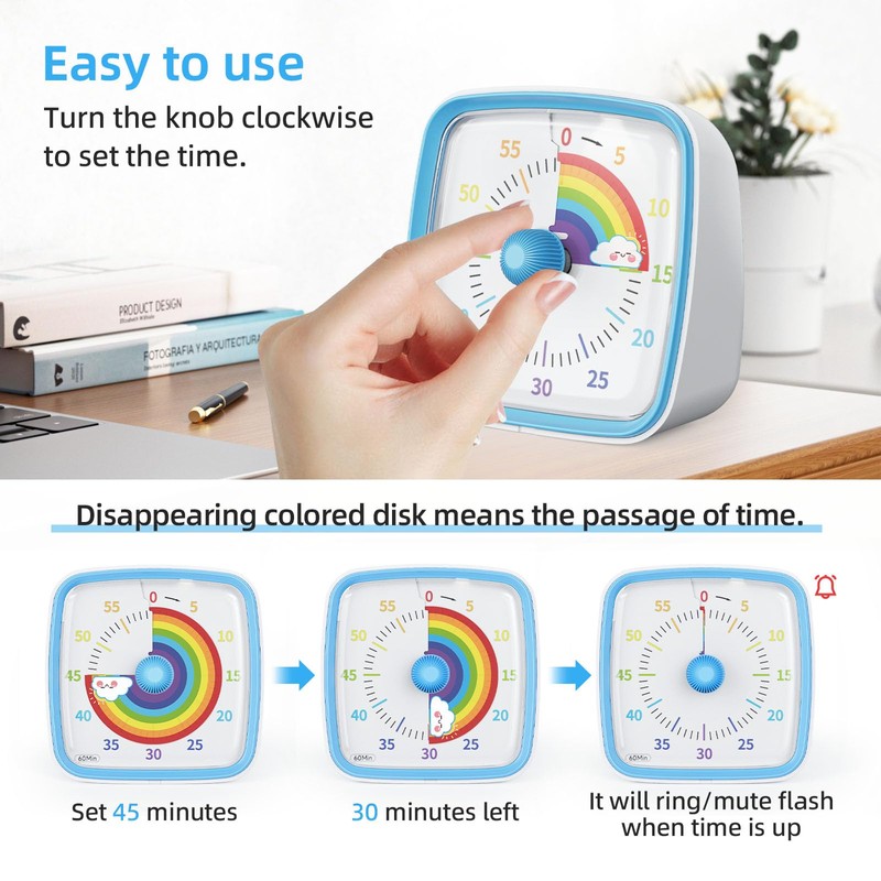 Yunbaoit Visual Timer with Night Light, 60-Minute Countdown Timer for