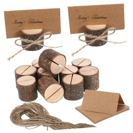 FRCOLOR Wooden Place Card Holders 20 Sets Rustic Table Number Stands for Weddings and Events Tree Stump Design for Centerpieces and Decorations