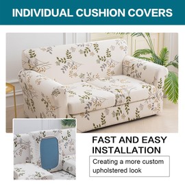 KRFOONN 3 Piece Printed Couch Cover for 2 Cushion Couch Stretch Sofa Loveseat Slipcover with 2 Separate Seat Cushion Covers Furniture Protector with Elastic Bottom for Living Room (Loveseat, 50)