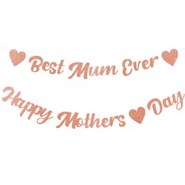 2 Strings Mothers Day Banner,Happy Mothers Day Banner and Best Mum Ever Mothers Day Bunting,Mothers Day Decorations Garland Backdrop for Birthday Party Supplies"