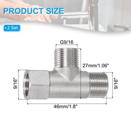 PATIKIL 9/16" and G 9/16 Polished Bidet T Valve Adapter, 1 Set Brass Coated Nickel 3 Way Adapter or Shower Diverter Valve for Bidet Valve Shower Hose Connector