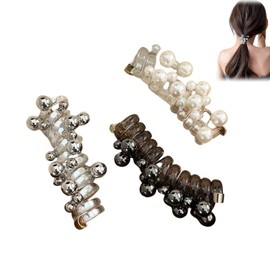 3pcs,No Damage Soft Elastic Sp/iral Hair Ties for Women,Hair Bobbles with Beads,Pearl Twisted Hair Wire Pony Hair Tie,Clear Ha/ir El/astic Bands,Hairbands Women,E/lastic Bands for H/air,Rip Tie