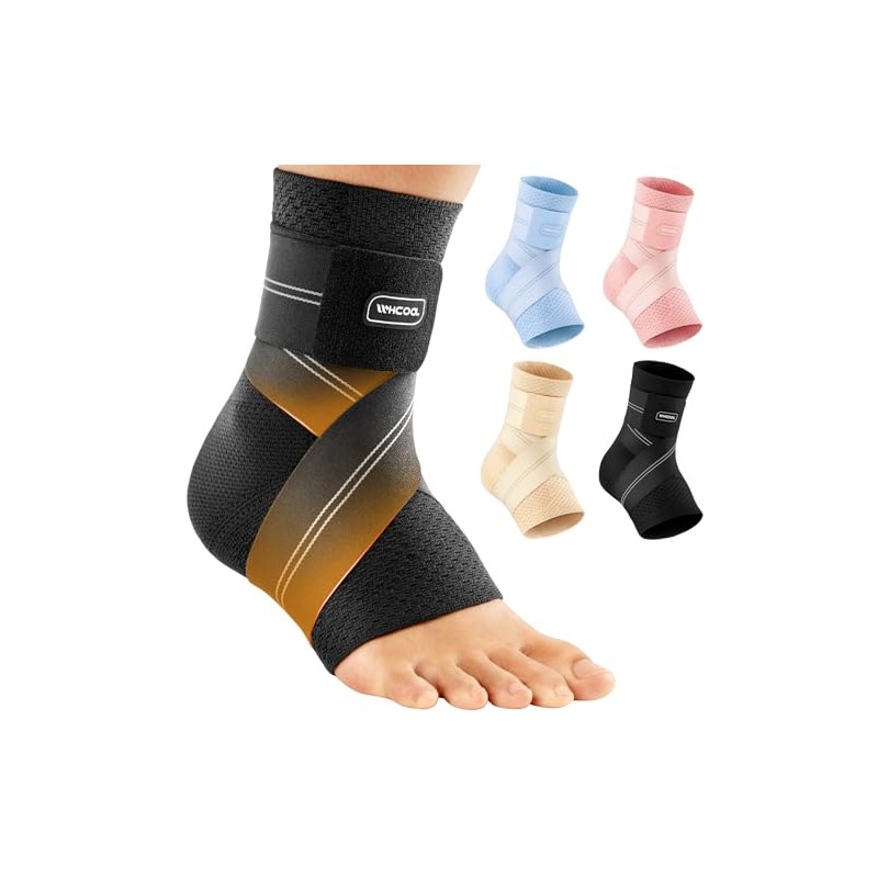WHCOOL Ankle Support Compression Sleeve, 7 Compression Zones Ankle Brace,Dark,XL(Pack
