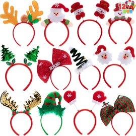 JOYIN - Paquete de 12 diademas de Navidad en 3D para niños, mujeres, hombres, fiestas de Navidad, accesorios de disfraces, fiestas de Navidad, fiestas, regalos de fotomatón (tamaño único)
