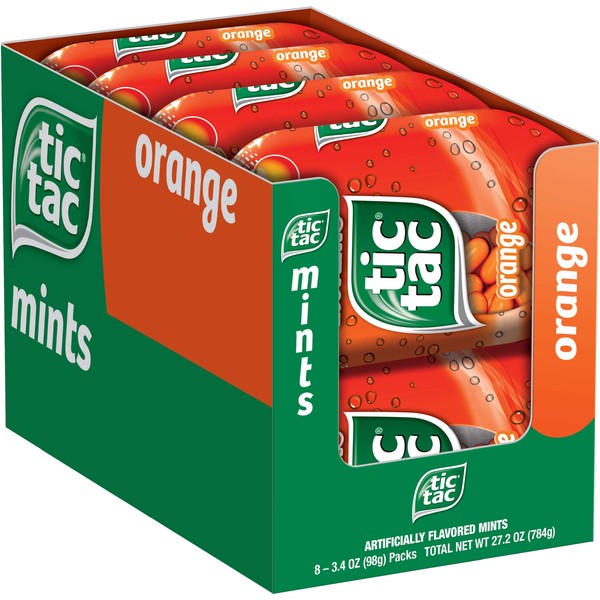Tic Tac Fresh Breath Mints, Orange, Bulk Hard Candy Mints, 3.4 oz Bottle Packs, 8 Count (10009800002938)