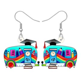 BONSNY Dangle Novelty Funny Teacher Truck Van School Bus Earrings Acrylic Back to School Jewelry For Women Gifts Charms (Blue)