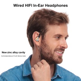 YYSEE JS01 wired earbuds in ear monitors headphones wired 10mm Single Dynamic Drive HIFI earbuds with QDC Detachable Headphones Cable IEM Earphones with 3.5mm plug (White gold)