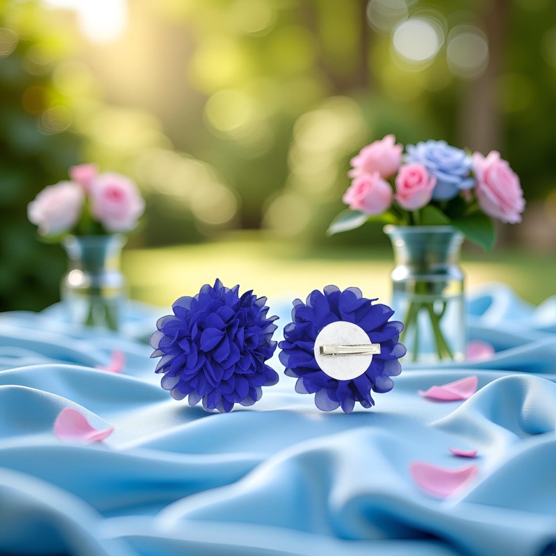 1 x königsblaue Haarspange für Mädchen und Damen, Chiffon-Blume, Krokodilklemme,