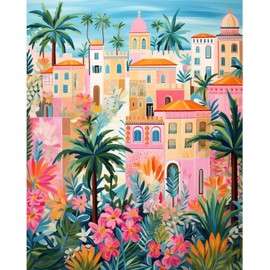 NANASUGUR Paint by Numbers Adults, DIY Hand-Painted Oil Painting Kits for Home Decor, Canvas Painting Gift for Adults, Beginners, Children, Illustration City Without Frame, 40 x 50 cm