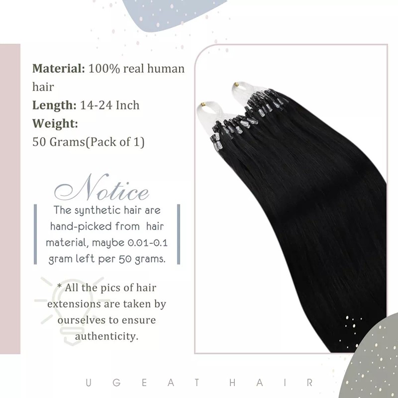 Ugeat Extensiones Cabello Humano #1 Read Negro 14in 1gr