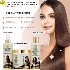 Mania de Alisar Deep hydration mask kit with hair acidifier, D-Panthenol, Coconut Oil, Shea Butter (17 fl.oz / 500 g)