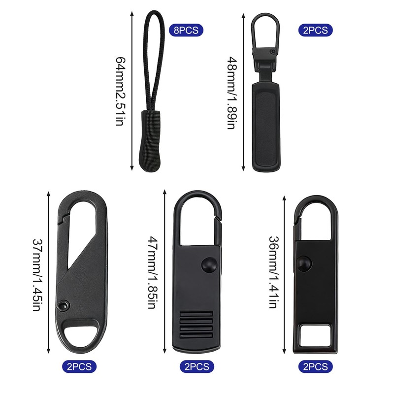 16 Pcs Zipper Pulls, 5 Types Replacement Zipper Puller Tabs