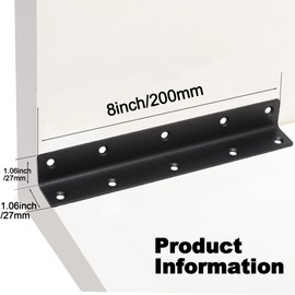 Redunest L Bracket, Heavy Duty Corner Brace, 4 Pack 8" Metal Shelf Bracket Angle Bracket for Shelves, Black Metal Braces for Wood,200mm Overall Length