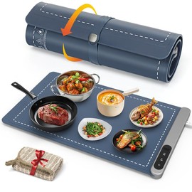 FYY Upgrated Food Warming Mat with 6 Temperature Levels & 6-Hour Timer, Full Surface Heating Mat, Roll Up Food Warmer for Holiday Parties & Buffets - Color: Blue