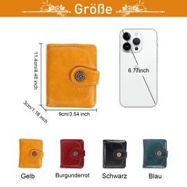 Small Women's Purse, Genuine Leather, PU Leather Purse, Mini Short Women's Purse with Many Compartments and Coin Compartment, Zip Purse, yellow, Retro