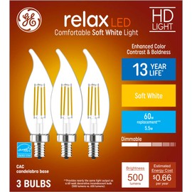 GE Relax 3-Pack 60 W Equivalent Dimmable Soft White Ca12 LED Light Fixture Light Bulbs
